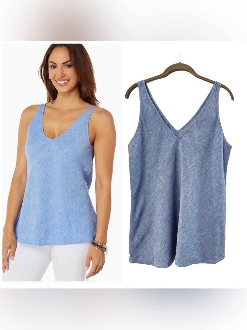 Lilly Pulitzer 100% Linen Florin V-Neck Sleeveless Blouse Blue Chambray medium